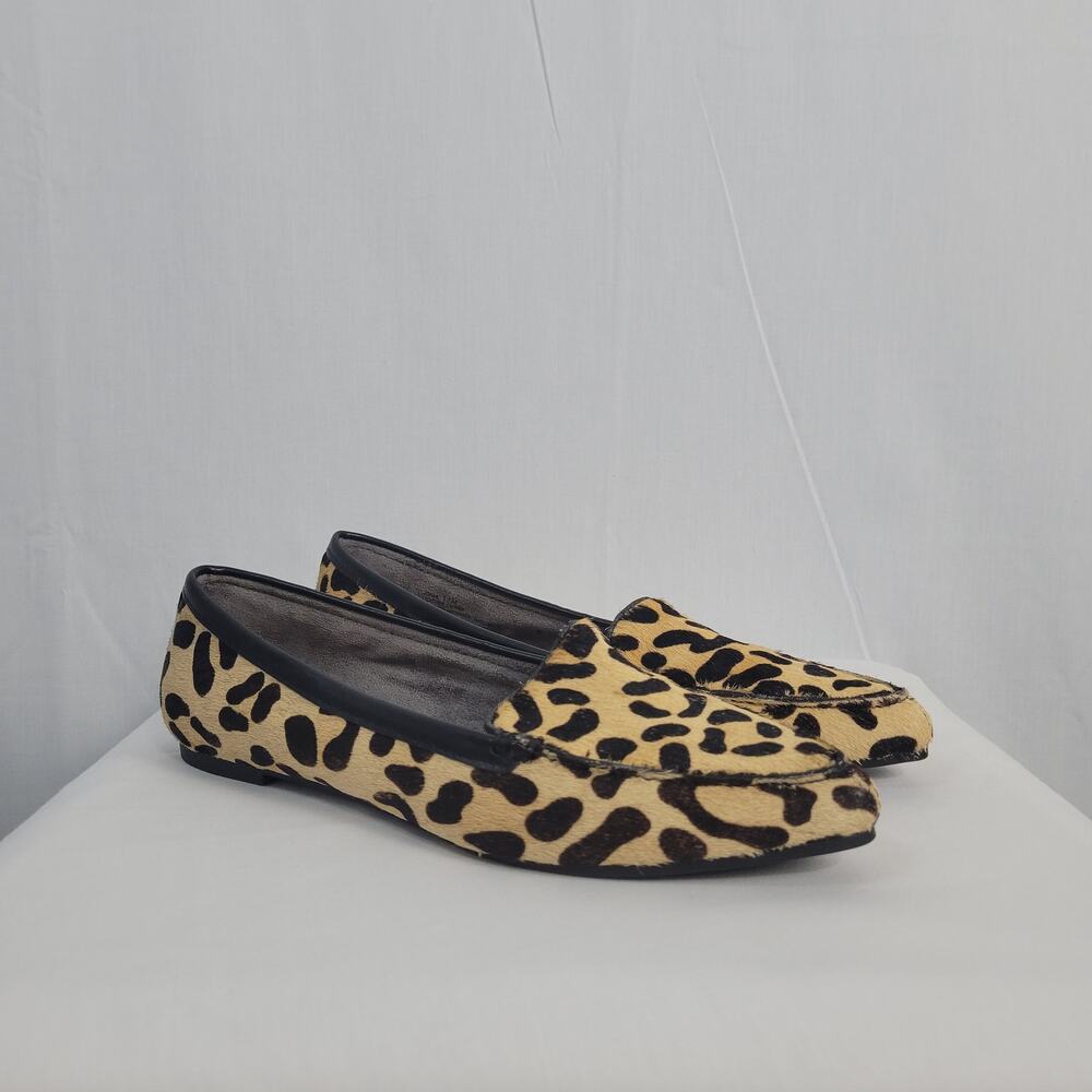 Kelly & Katie Leopard Print Calf Hair Leather Loafers size 7.5M Office Preppy